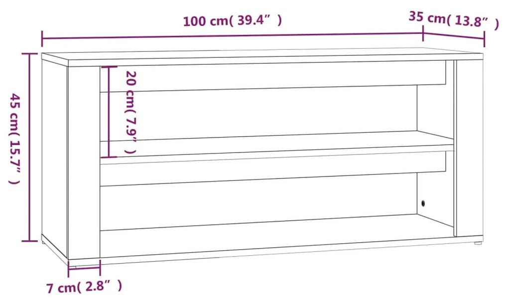 Παπουτσοθήκη Γκρι Sonoma 100x35x45 εκ. από Επεξεργασμένο Ξύλο - Γκρι