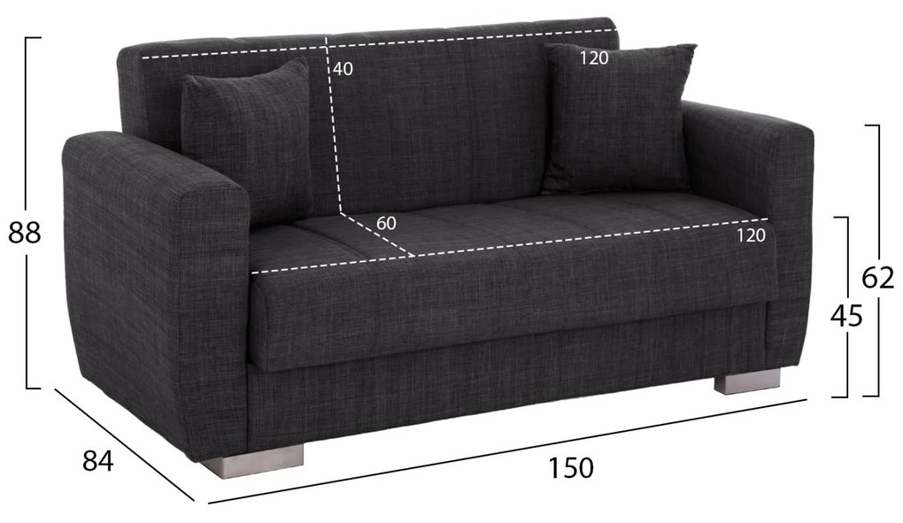 Καναπές - Κρεβάτι Polya 2θέσιος Γκρί 150x84x88 εκ. 150x84x88 εκ.