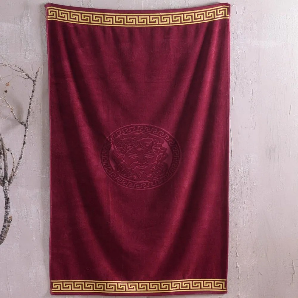 Πετσέτα Θαλάσσης Βελουτέ Poseidon Bordo Ρυθμός Beach 85x160cm 100% Βαμβάκι