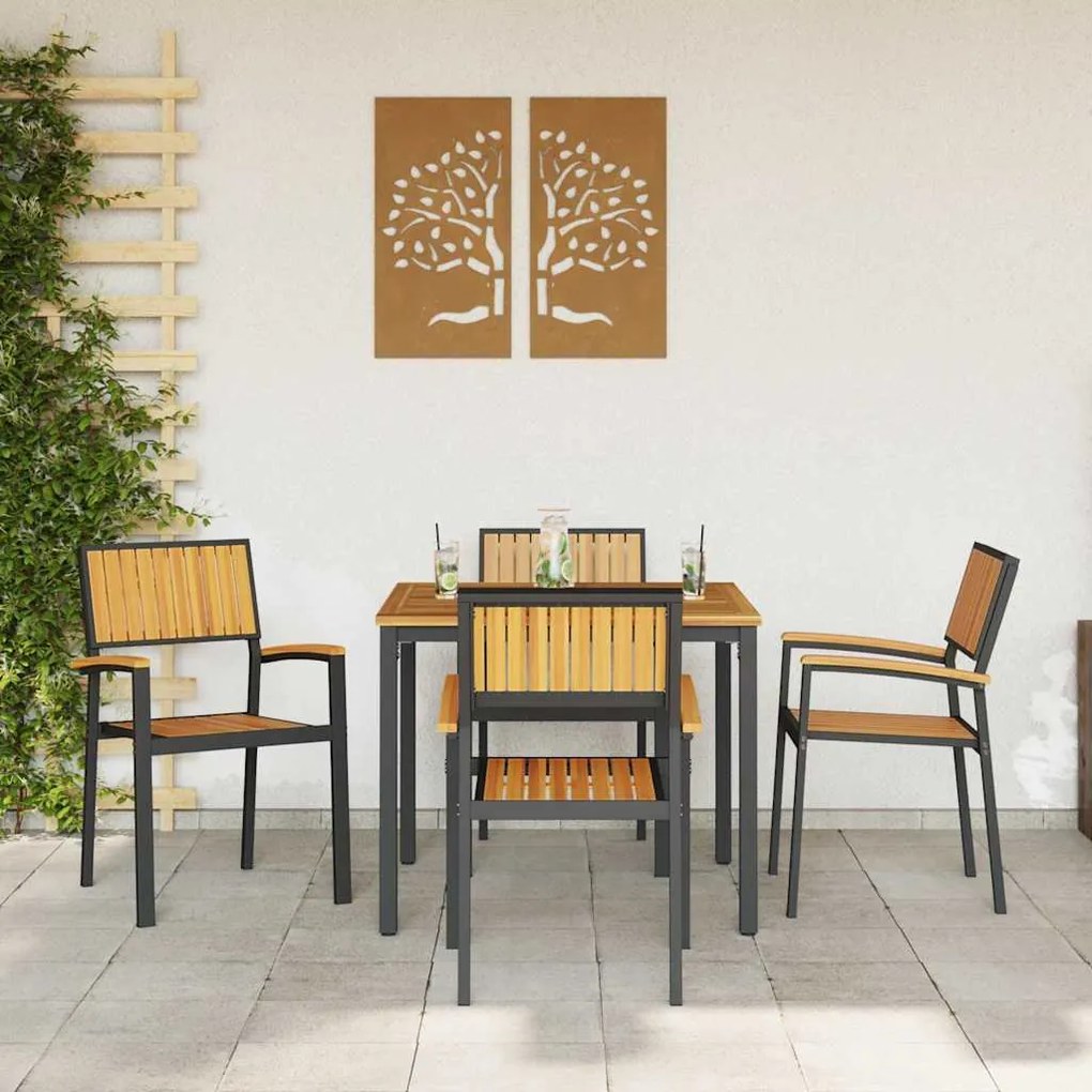 vidaXL Σέτ φαγητού για κήπο 5 pcs Μαύρο και καφέ 90 x 90 x 75 cm