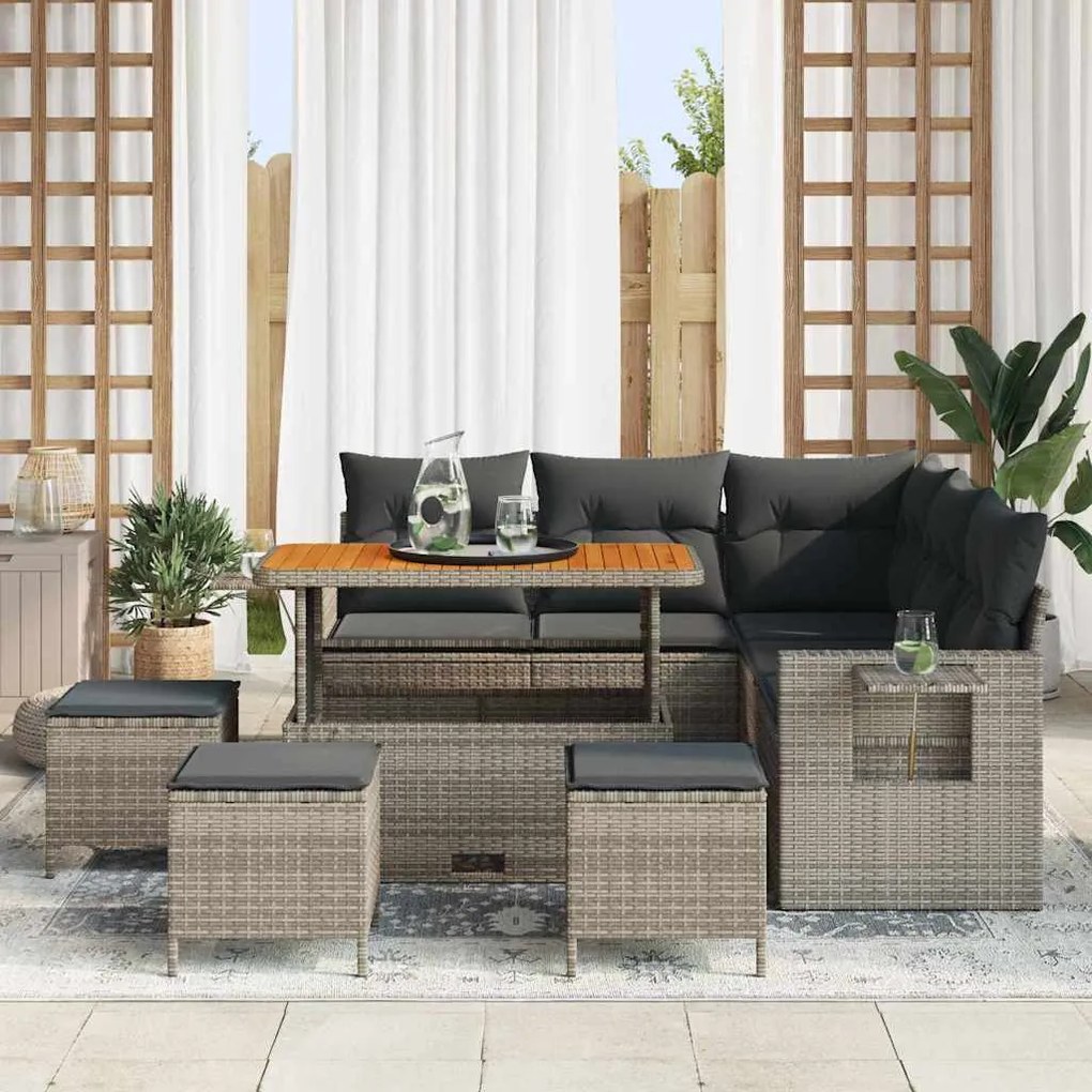 vidaXL Σετ Καναπέ Κήπου 9 pcs Γκρι συνθετικό ρατάν