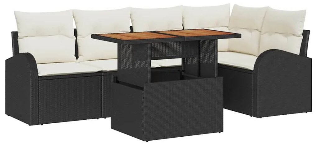 vidaXL Σετ Καναπέ Κήπου με αποθήκευση 6 pcs Μαύρο Πολυ ράταν