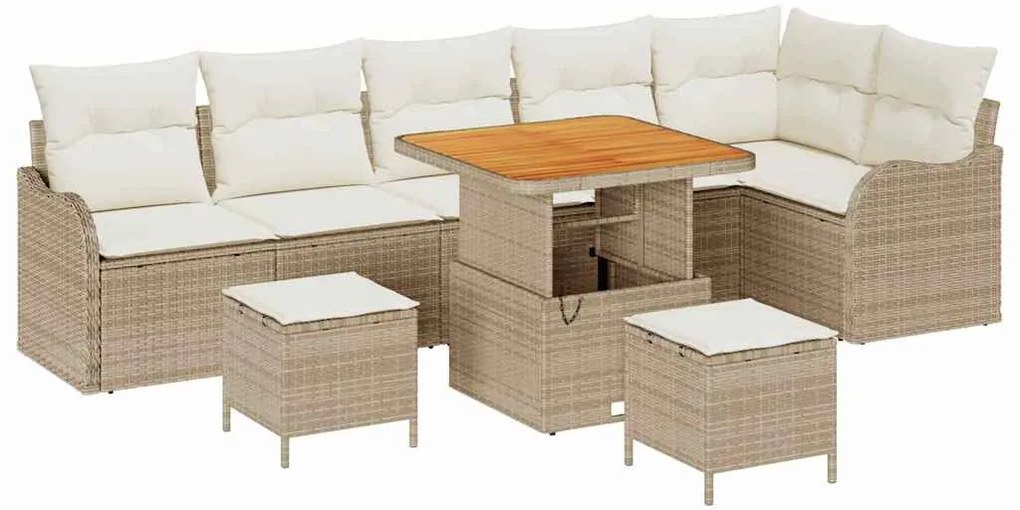 vidaXL Σετ Καναπέ Κήπου Ρυθμιζόμενο ύψος 9 pcs Μπεζ συνθετικό ρατάν