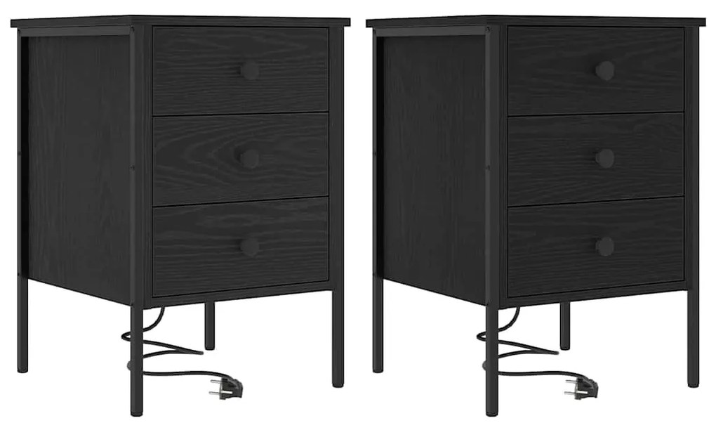 vidaXL Κομοδίνο 2 pcs Μαύρη δρυς 42 x 41 x 61 εκ Επεξεργασμένο ξύλο