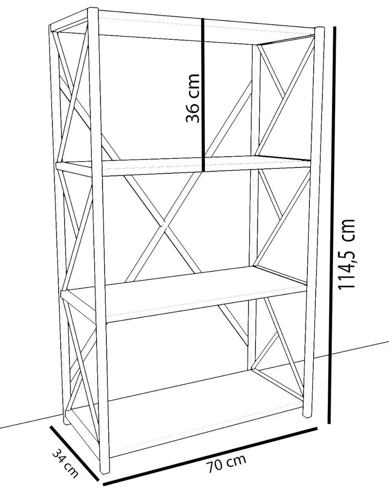 Βιβλιοθήκη ArteLibre IKE Δρυς/Μαύρο Μοριοσανίδα/Μέταλλο 70x34x114.5cm