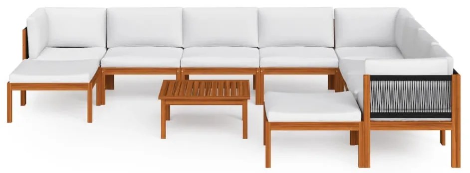 vidaXL Σετ Σαλόνι Κήπου 11 τεμαχίων με Μαξιλάρια από Κρεμ Ξύλο Ακακίας & Σχοινί