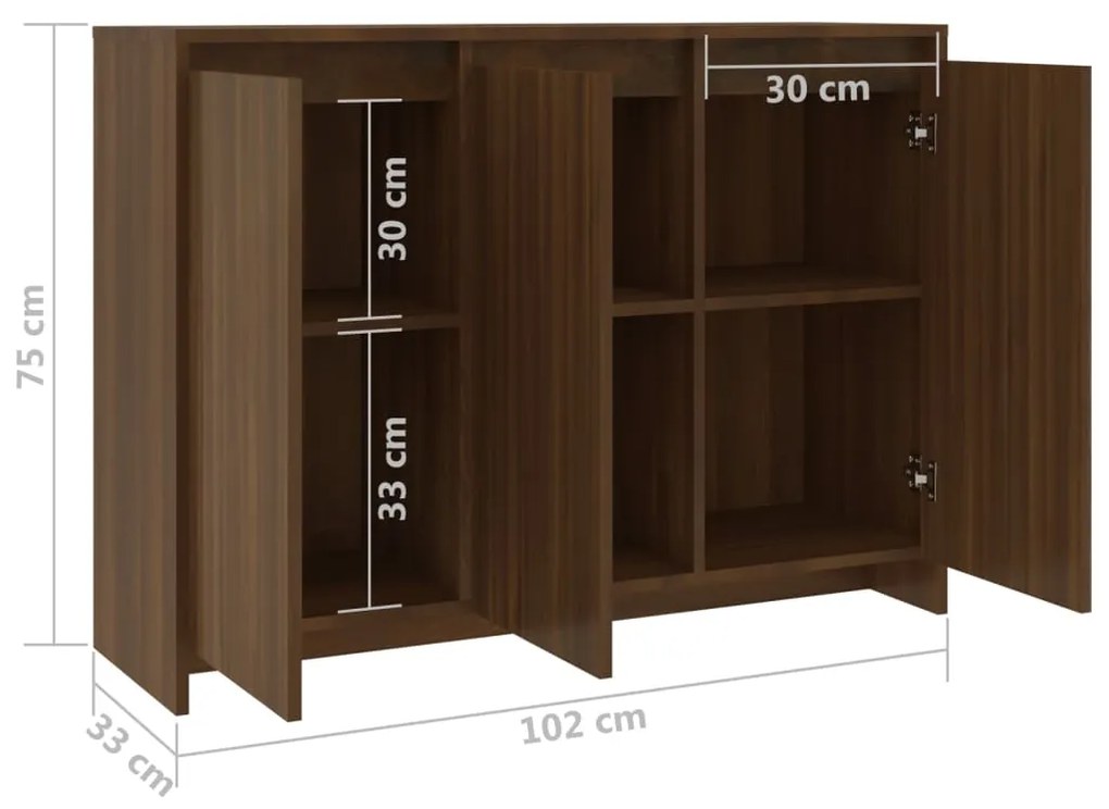 Βοηθητικό Ντουλάπι Καφέ Δρυς 102x33x75εκ. Επεξεργασμένο Ξύλο - Καφέ