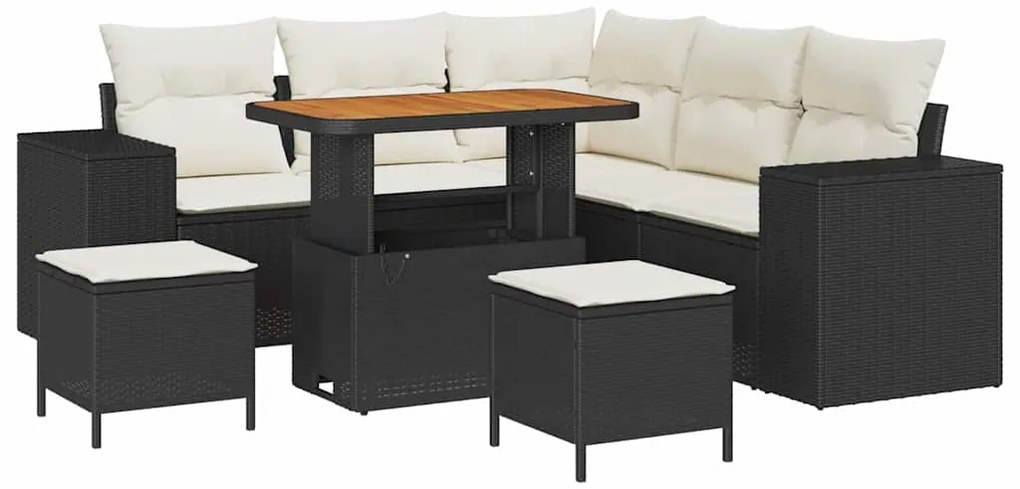 vidaXL Σετ Καναπέ Κήπου με μαξιλάρι 8 pcs Μαύρο συνθετικό ρατάν