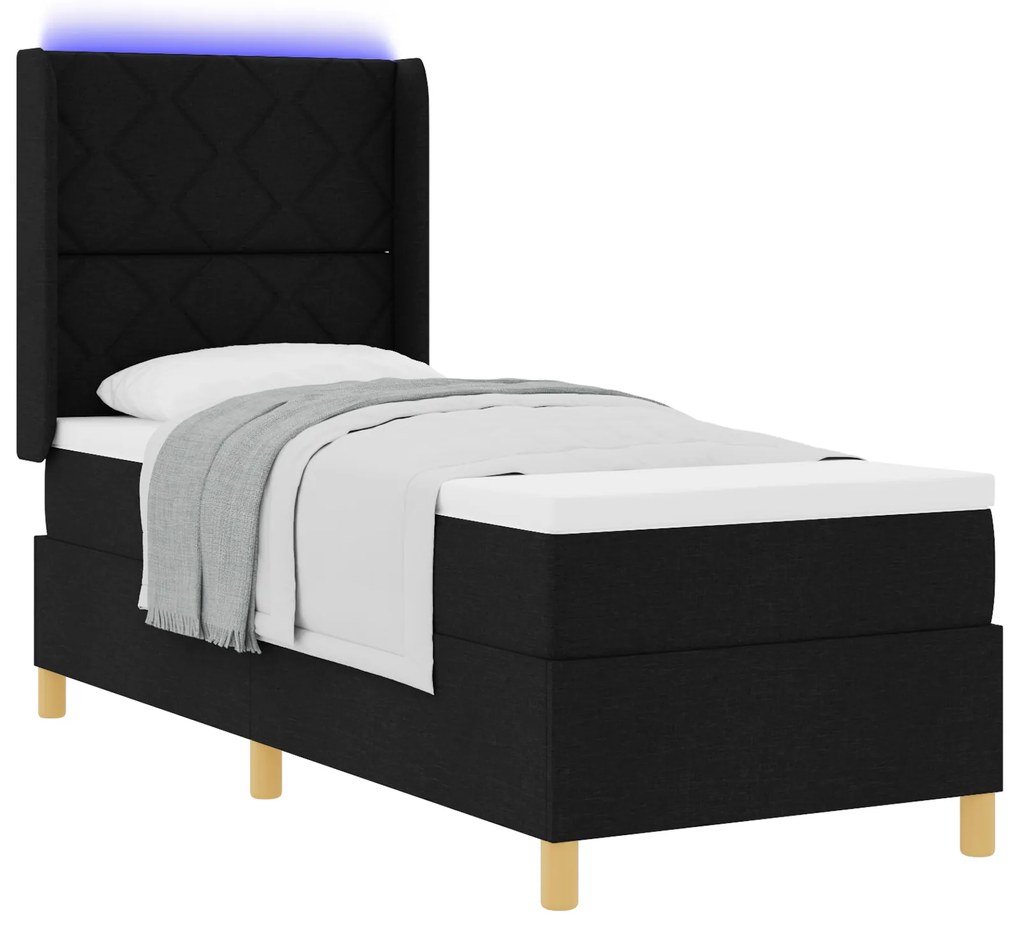 vidaXL Κρεβάτι Box Spring με Στρώμα & LED Μαύρο 80x200 εκ. Ύφασμα