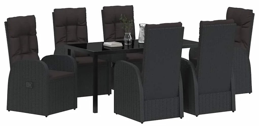 vidaXL Σέτ φαγητού για κήπο με μαξιλάρι 7 pcs Μαύρο συνθετικό ρατάν