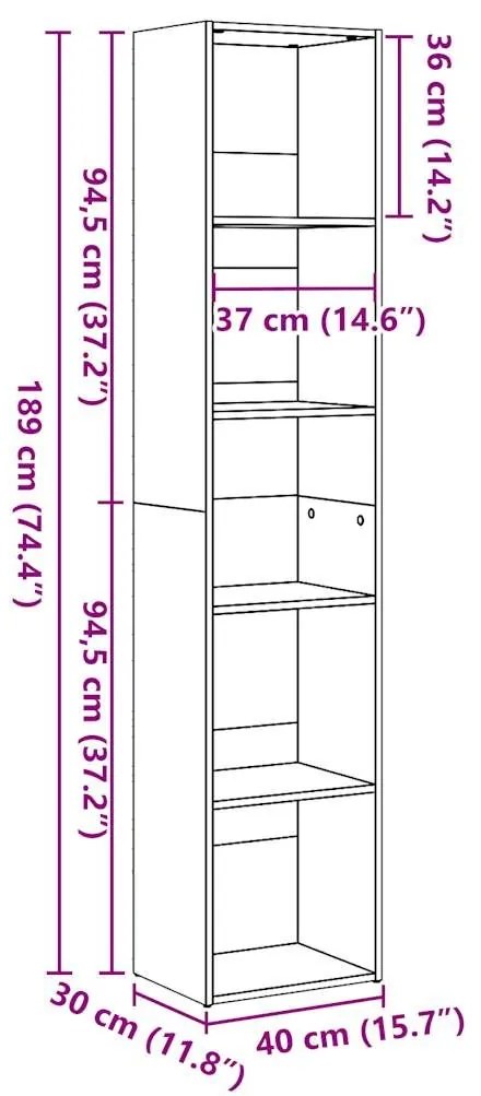 Βιβλιοθήκη Γυαλιστερό Λευκό 40 x 30 x 189 εκ. από Επεξ.Ξύλο - Λευκό