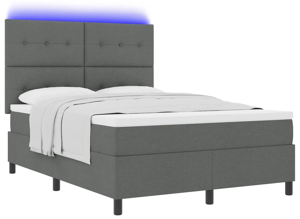 vidaXL Κρεβάτι με στρώμα & LED σκούρο γκρι 140x190 εκ. Ύφασμα