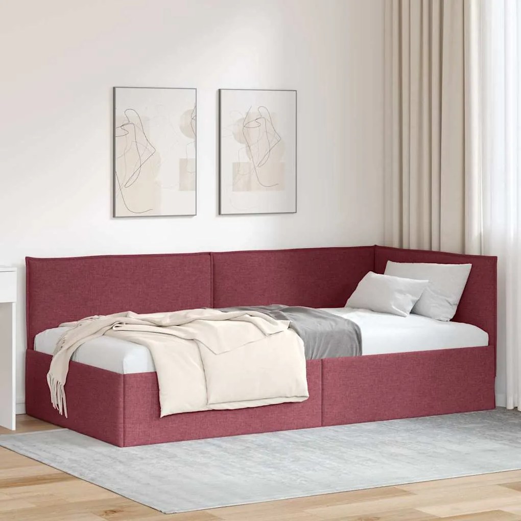 vidaXL Κρεβάτι Γωνίας με κεφαλάρι Μπορντό 90 x 200 cm ύφασμα