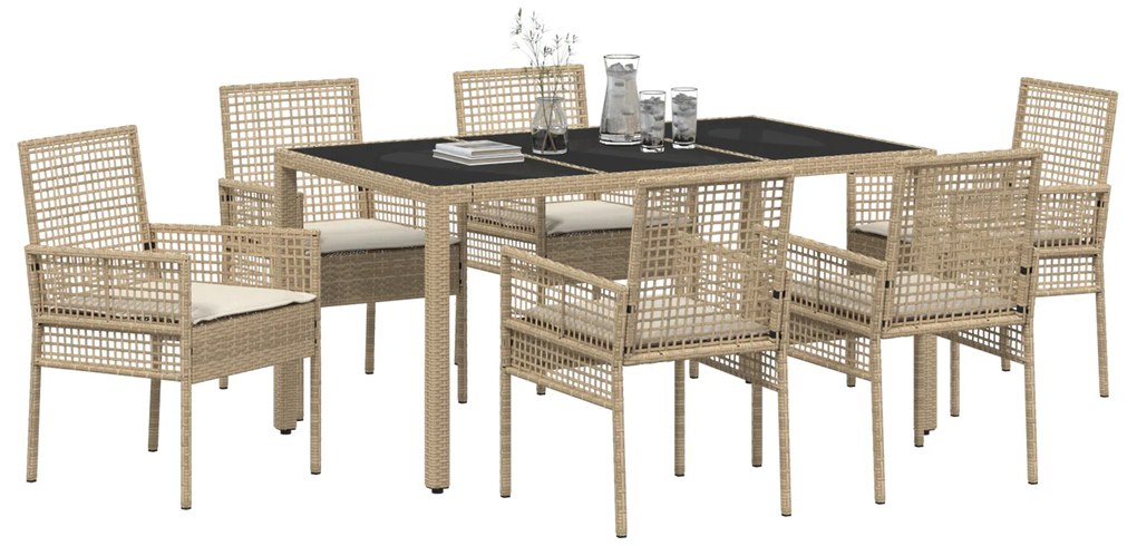 vidaXL Σέτ φαγητού για κήπο 7 pcs Μπεζ 150 x 90 x 75 cm