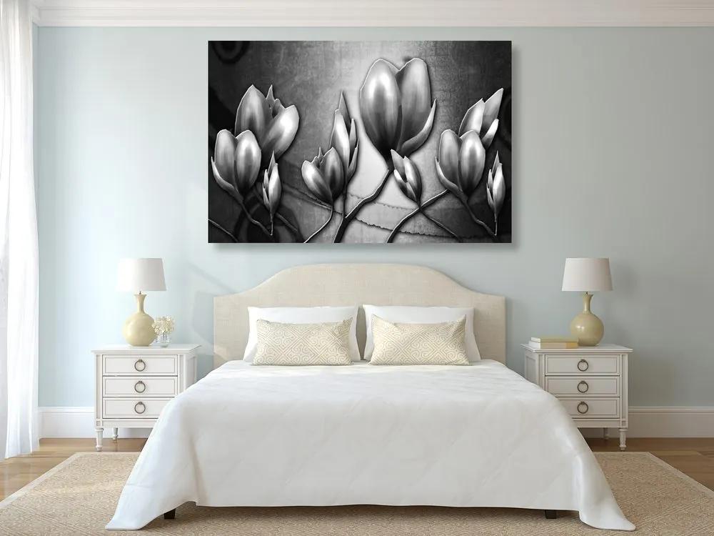 Εικόνα λουλούδια σε έθνο στυλ σε μαύρο & άσπρο - 60x40