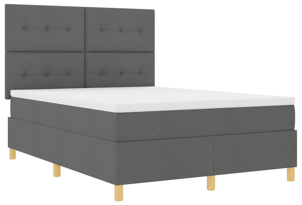 vidaXL Κρεβάτι Box Spring με Στρώμα & LED Σκούρο Γκρι 160x200 εκ. Ύφασμα