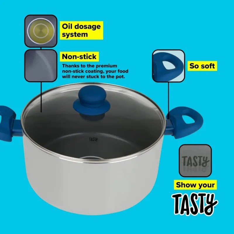 Κατσαρόλα Tasty 678540, 24 cm, 5 L, Σύστημα διανομής λαδιού, Αλουμίνιο, Αντικολλητική επίστρωση, Μπλε