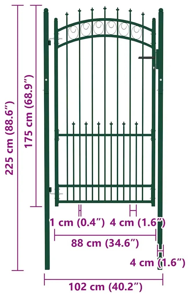 vidaXL Πόρτα Περίφραξης με Ακίδες Πράσινη 100 x 175 εκ. Ατσάλινη