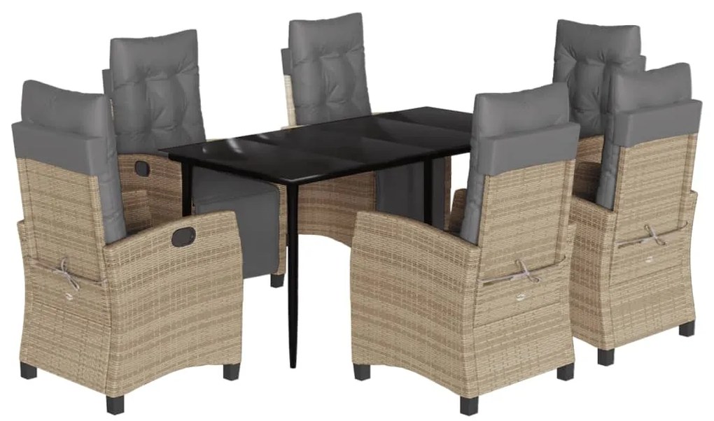 vidaXL Σετ Τραπεζαρίας Κήπου 7 τεμ. Μικτό Μπεζ Συνθ. Ρατάν &amp; Μαξιλάρια