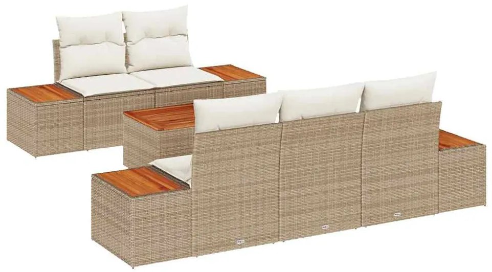 vidaXL Σετ Καναπέ Κήπου με μαξιλάρι 6 pcs Μπεζ Πολυ ράταν