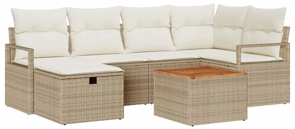 vidaXL Σετ Καναπέ Κήπου με μαξιλάρι 7 pcs Μπεζ Πολυ ράταν