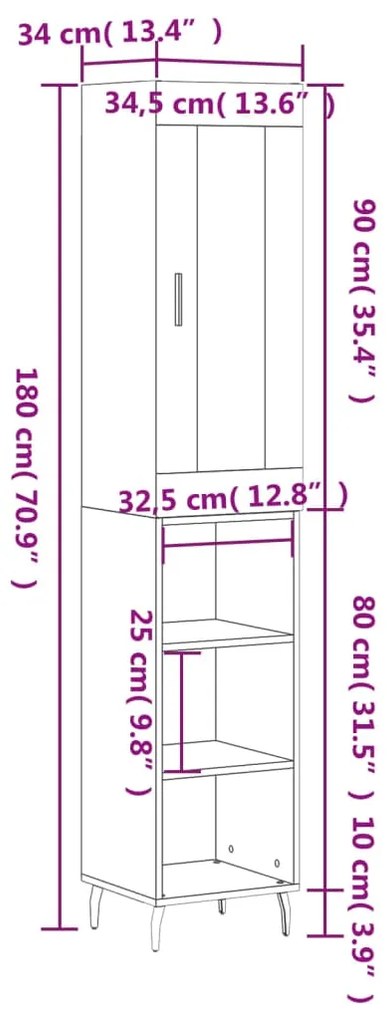 Ντουλάπι Γκρι Σκυροδέματος 34,5x34x180 εκ. Επεξεργασμένο Ξύλο - Γκρι