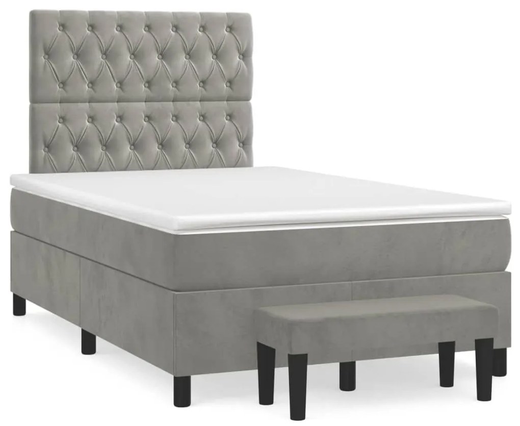 Κρεβάτι Boxspring με Στρώμα Ανοιχτό Γκρι 120x190 εκ. Βελούδινο - Γκρι