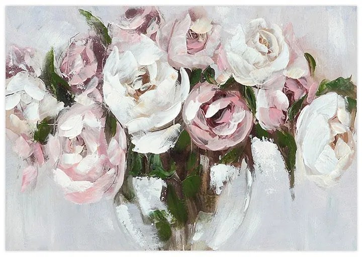 Πίνακας σε Καμβά Flower FL35301 Fylliana Μπέζ - Ρόζ και Λευκό 100x3x70εκ.