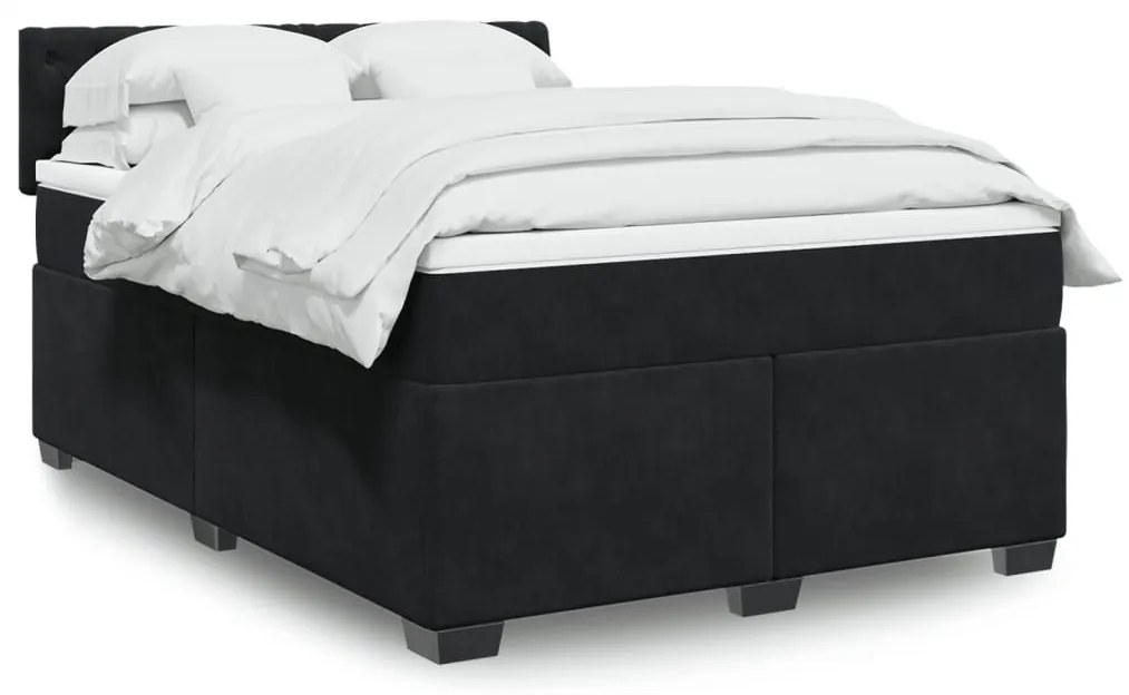 Κρεβάτι Boxspring με Στρώμα Μαύρο 140x190 εκ. Βελούδινο - Μαύρο