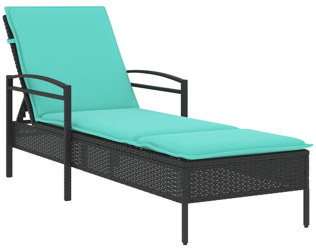 vidaXL Ξαπλώστρα με μαξιλάρι Μαύρη 63x200x81 εκ Πολυ Ρατάν