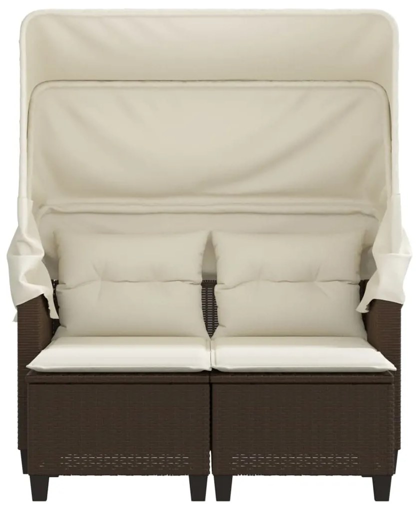 vidaXL Καναπές Κήπου Διθέσιος με Σκίαστρο &amp; Σκαμπό Καφέ Συνθ. Ρατάν