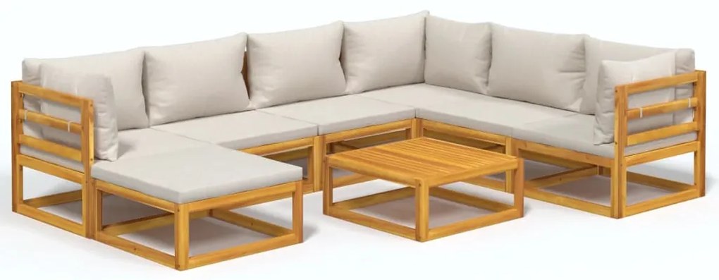 vidaXL Σαλόνι Κήπου Σετ 8 Τεμαχίων Μασίφ Ξύλο με Αν. Γκρι Μαξιλάρια