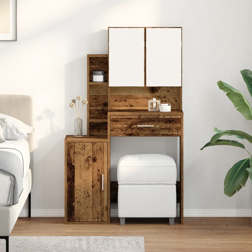 vidaXL Επιτραπέζιο με Καθρέφτη και Φωτισμό LED Ξύλο Παλιού Στυλ