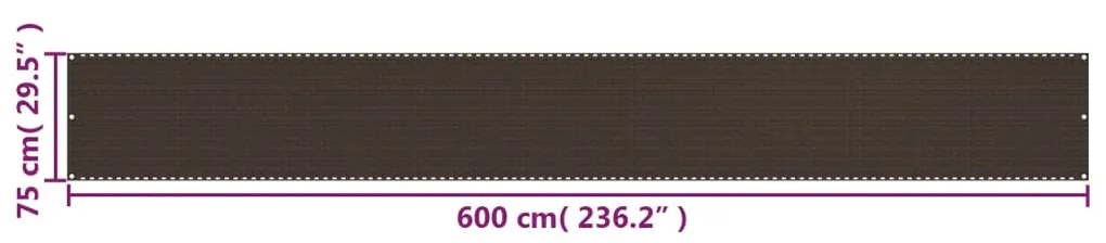 vidaXL Διαχωριστικό Βεράντας Καφέ 75 x 600 εκ. από HDPE