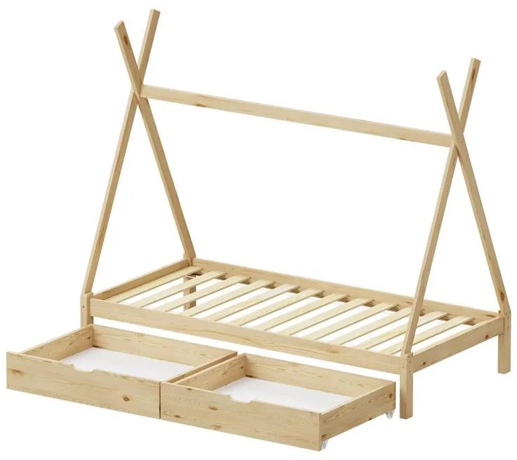 Κρεβάτι παιδικό Lalitto τύπου Montessori με 2 συρτάρια ξύλο πεύκου φυσικό 90x190 εκ. 90x190x170 εκ.