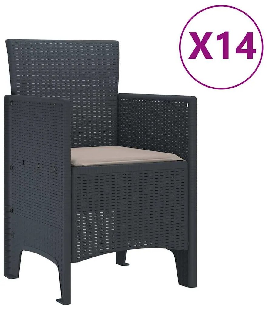 vidaXL Σέτ φαγητού για κήπο 15 pcs Ανθρακί Rattan Polt