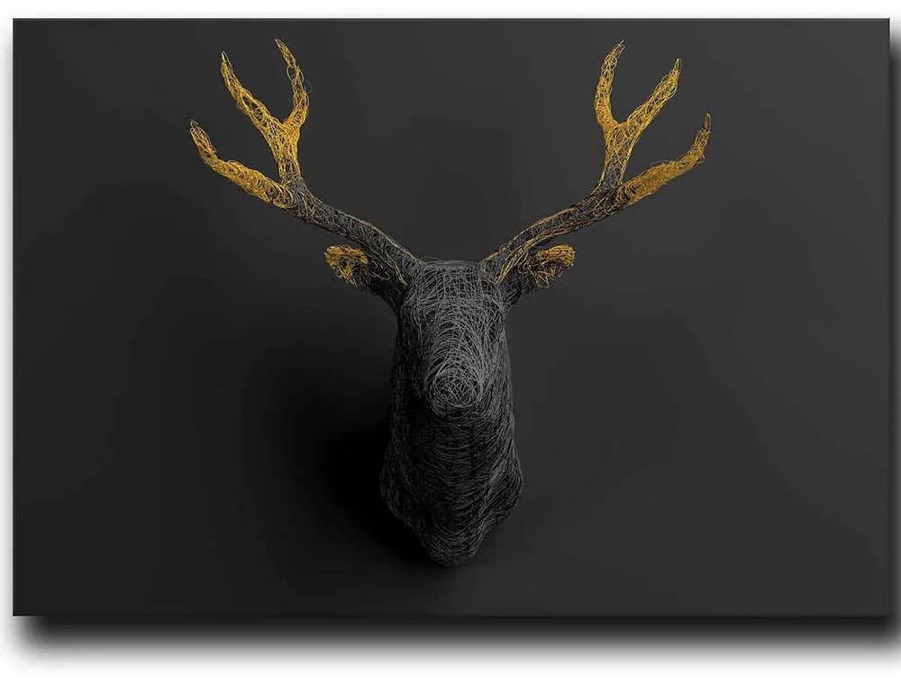 Πίνακας Καμβάς 122RMF1220 100x70cm Gold-Black Wallity Οριζόντιοι Wood, Canvas