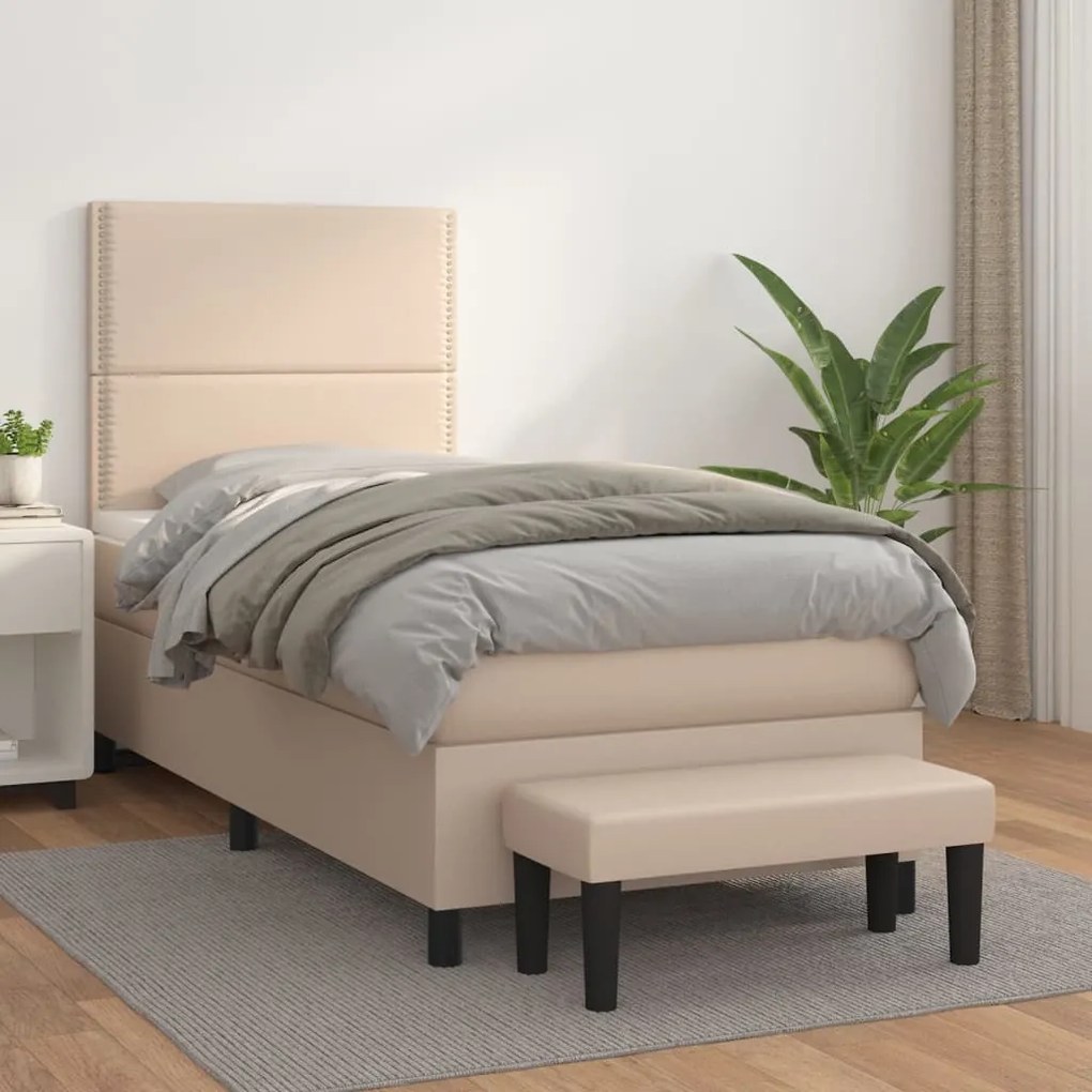 vidaXL Κρεβάτι Boxspring με Στρώμα Καπουτσίνο 90x190εκ.από Συνθ. Δέρμα