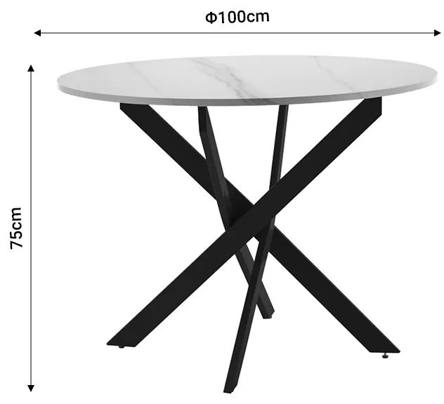 Τραπέζι Dammero pakoworld μελαμίνης λευκό μαρμάρου-μαύρο Φ100x75εκ - 101-000088
