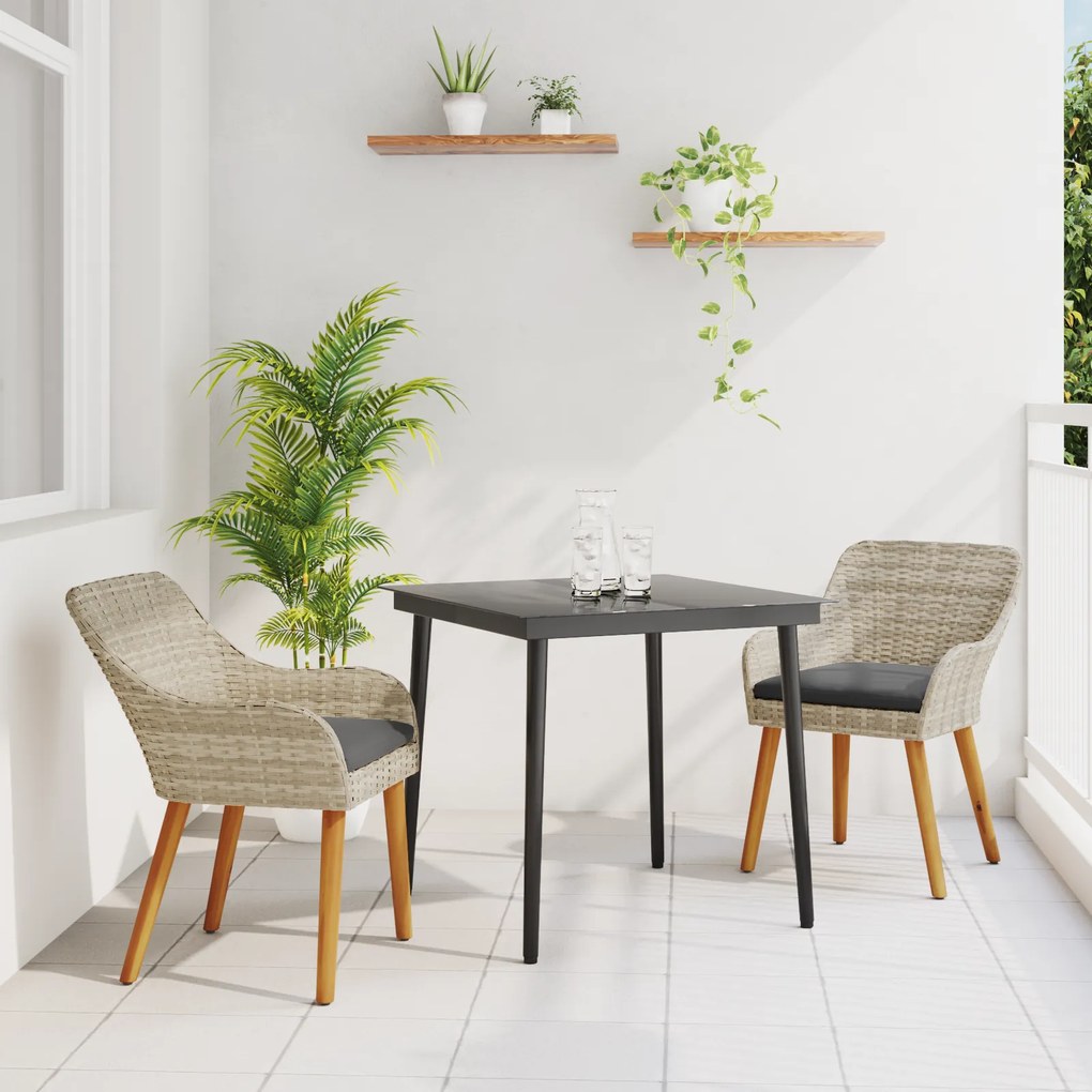 vidaXL Σετ τραπεζαρίας 3 pcs Ανοιχτό γκρι και Μαύρο 80 cm x 80 cm