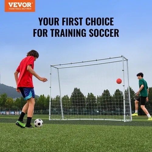VEVOR Soccer Rebound Trainer, 8x6FT Iron Soccer Training Equipment, Sports Football Rebounder Wall with Double-Sided Rebounding Net &amp; Goal, Perfect for Backyard Practicing, Solo Training, Passing