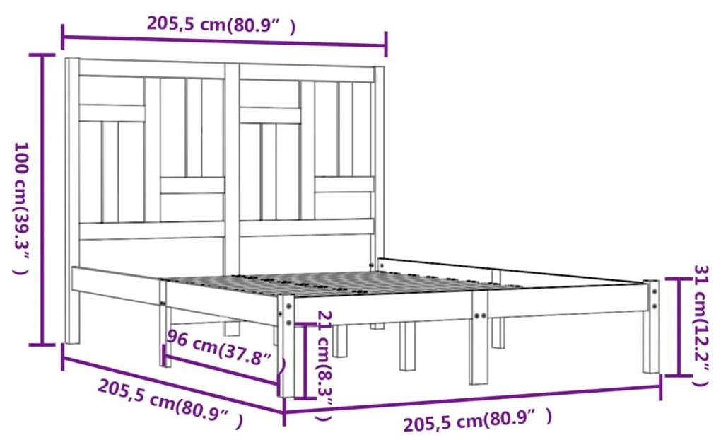 vidaXL Πλαίσιο Κρεβατιού Γκρι 200 x 200 εκ. από Μασίφ Ξύλο Πεύκου