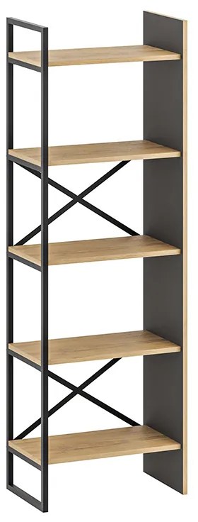 Βιβλιοθήκη Detroit Megapap χρώμα sapphire oak - silky black 58x35,2x175εκ.