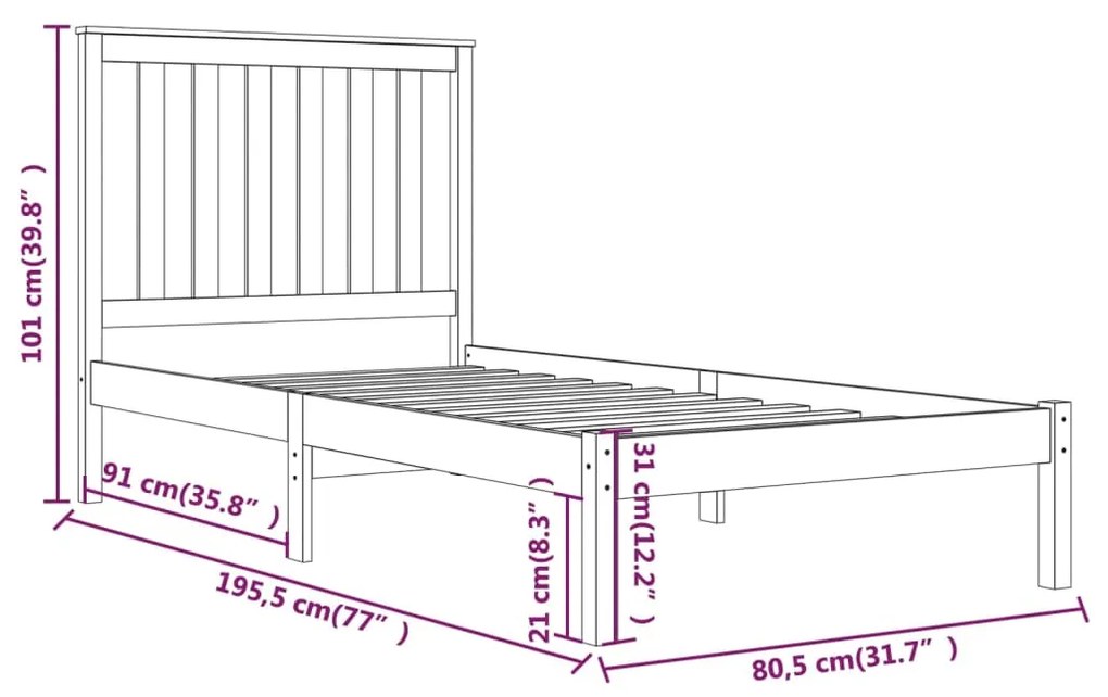 Πλαίσιο Κρεβατιού 75x190 εκ. Μασίφ Ξύλο Πεύκου Small Single - Καφέ