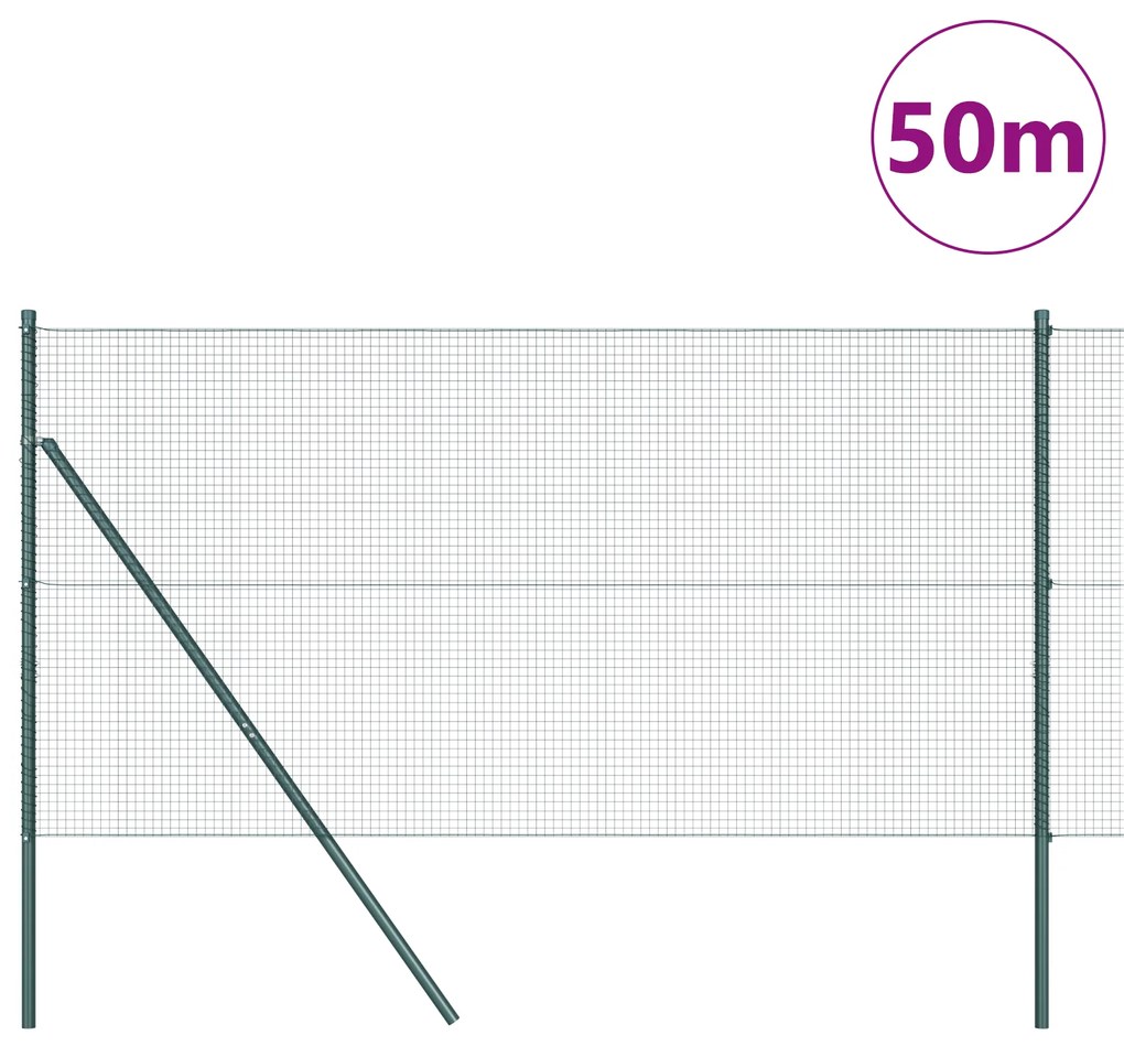 vidaXL Συρματόπλεγμα με 13 Στυλίδια Πράσινο 1.2x50 μ Σχέδιο Μετάλλου