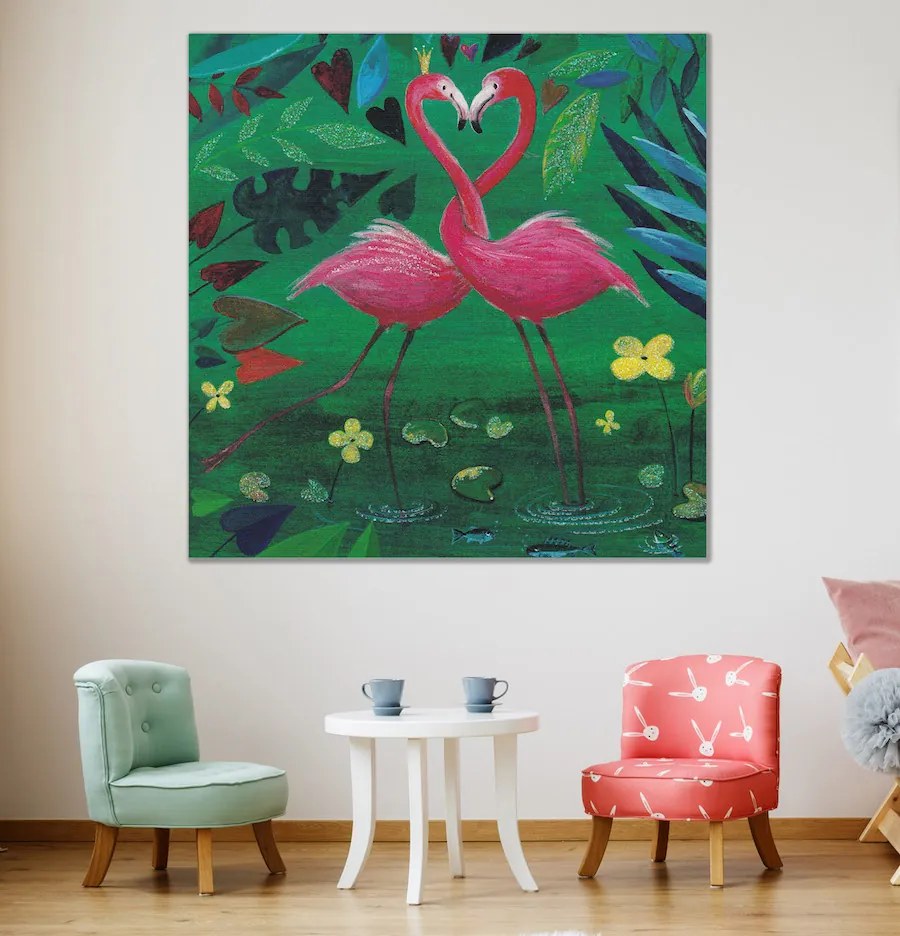 Παιδικός πίνακας σε καμβά με φλαμίνγκο KNV0414 40cm x 40cm