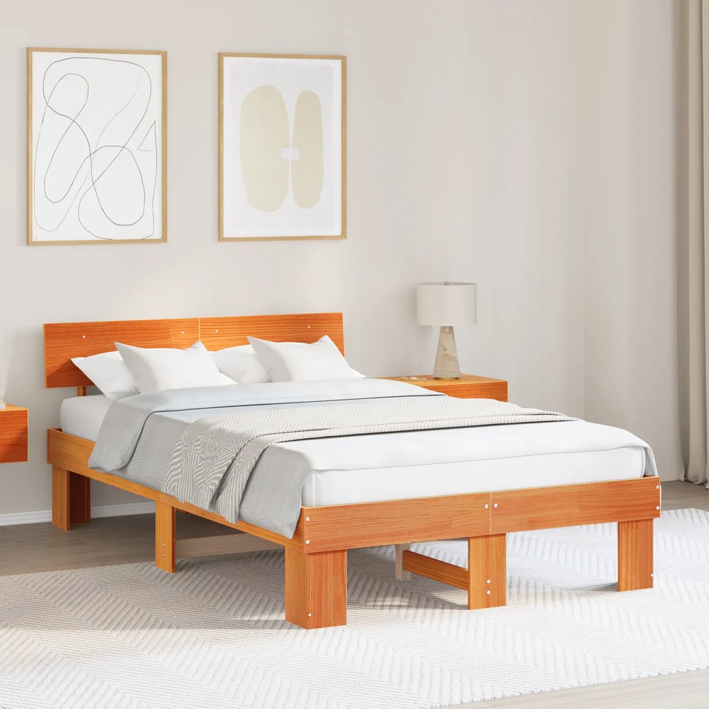 vidaXL Σκελετός Κρεβατιού Καφέ κεριού 140 x 190 cm Μασίφ ξύλο πεύκου