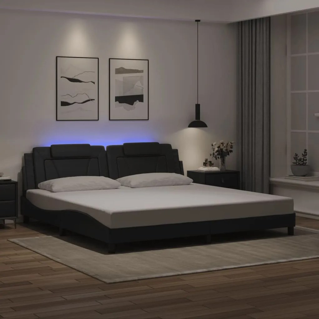 vidaXL Πλαίσιο Κρεβατιού με LED Μαύρο 200x200 εκ. Συνθετικό Δέρμα