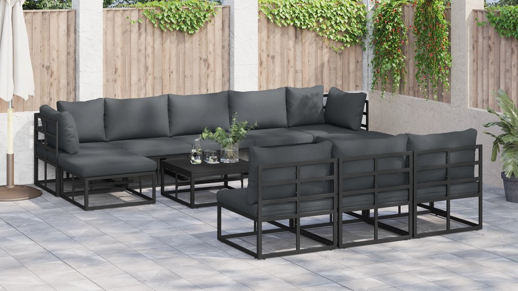 vidaXL Σετ Καναπέ Κήπου 10 pcs Μαύρο 353 x 141.5 x 71 εκ Αλουμίνιο
