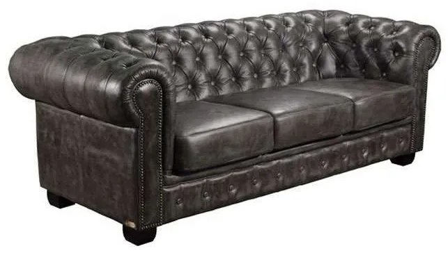 Καναπές Chesterfield 689 Ε9574,32 Δέρμα Antique Grey 201x92x72cm Ξύλο,Τεχνόδερμα